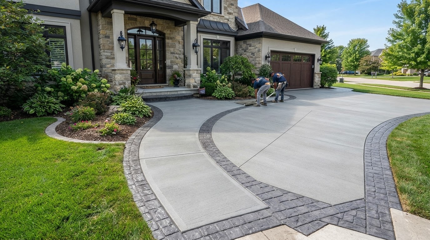 Broom finished concrete driveway and walkway in Matthews NC