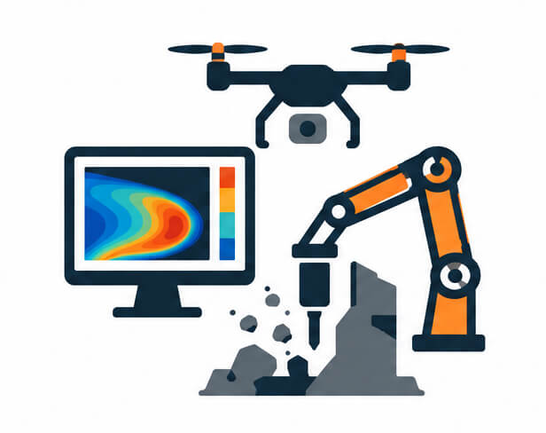 Icono Tecnología e innovación - modelado térmico, dron y robot