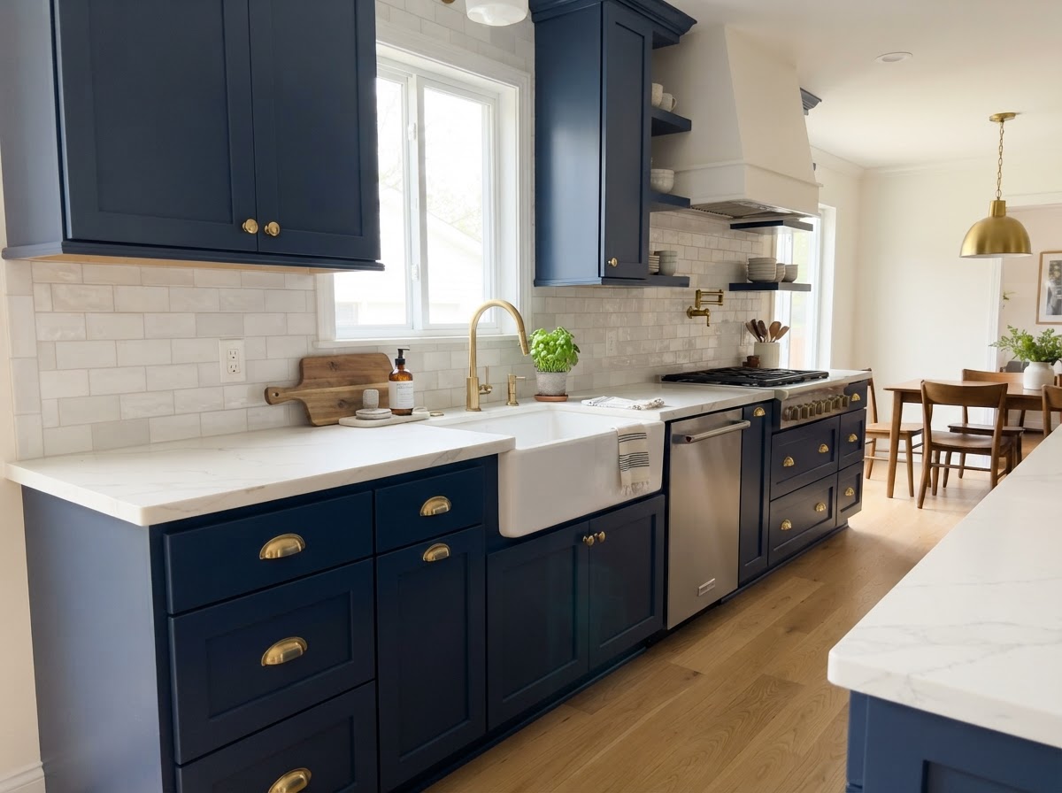 Kitchen remodeling with navy cabinets in Deltona, FL