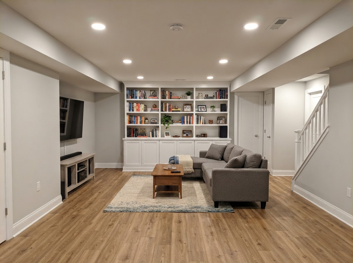 Basement renovation family room in Deltona, FL