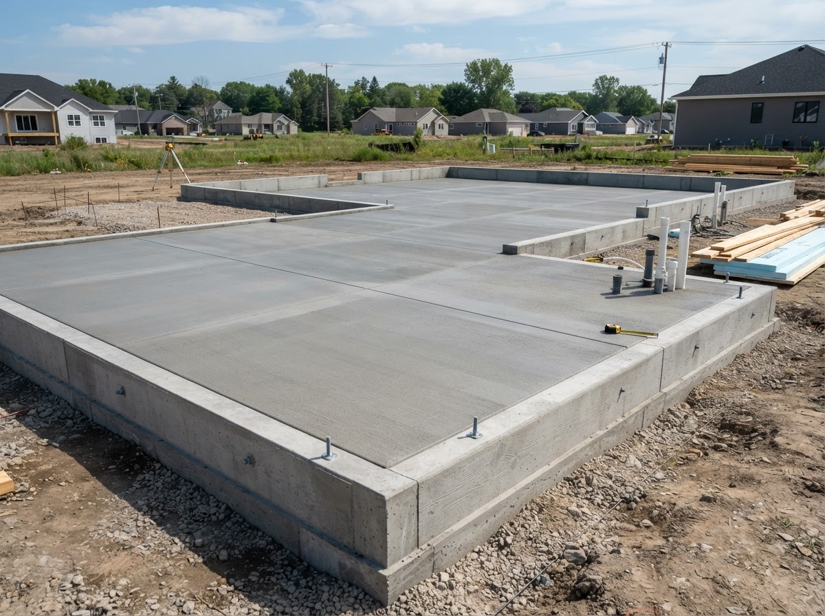 Completed concrete foundation and slab finished for a residential project in Tustin, California