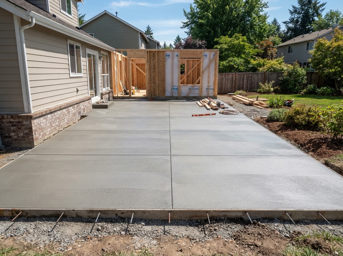 Finished concrete slab for a home addition in Tustin, California