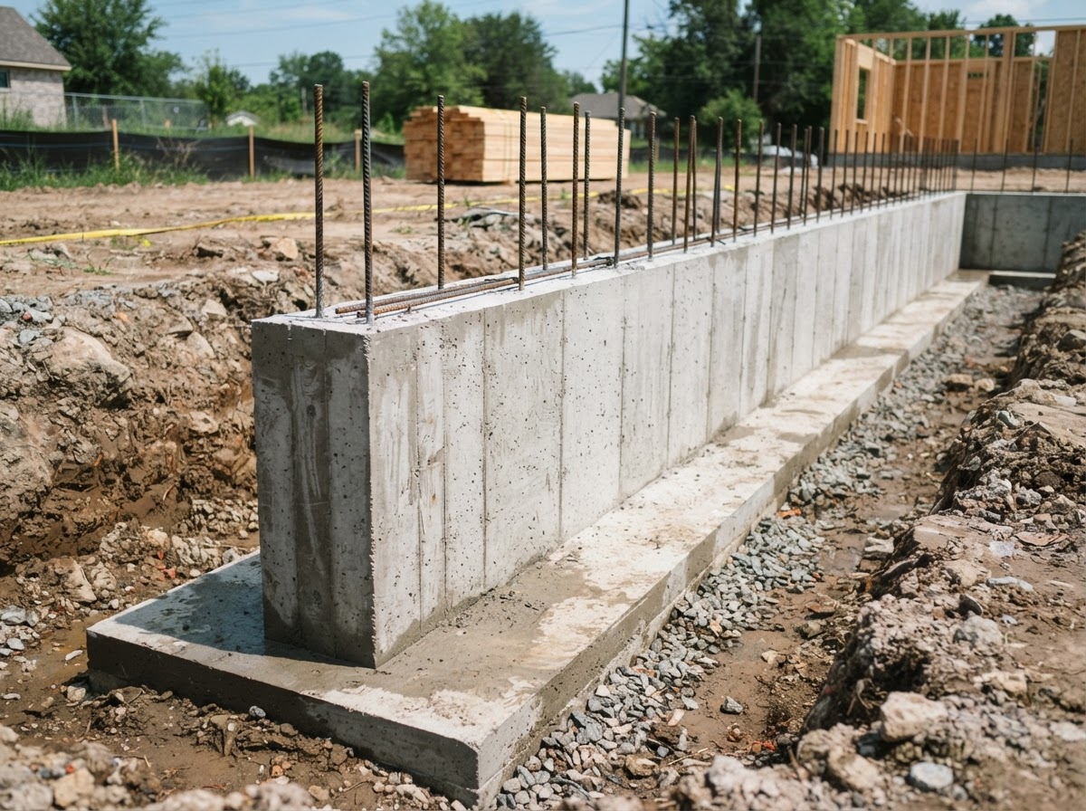 Finished concrete footing and foundation wall for a residential project in Tustin, California