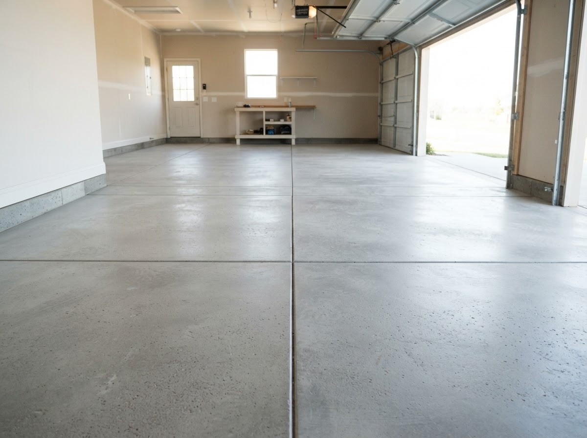 Finished concrete garage slab in Tustin, California