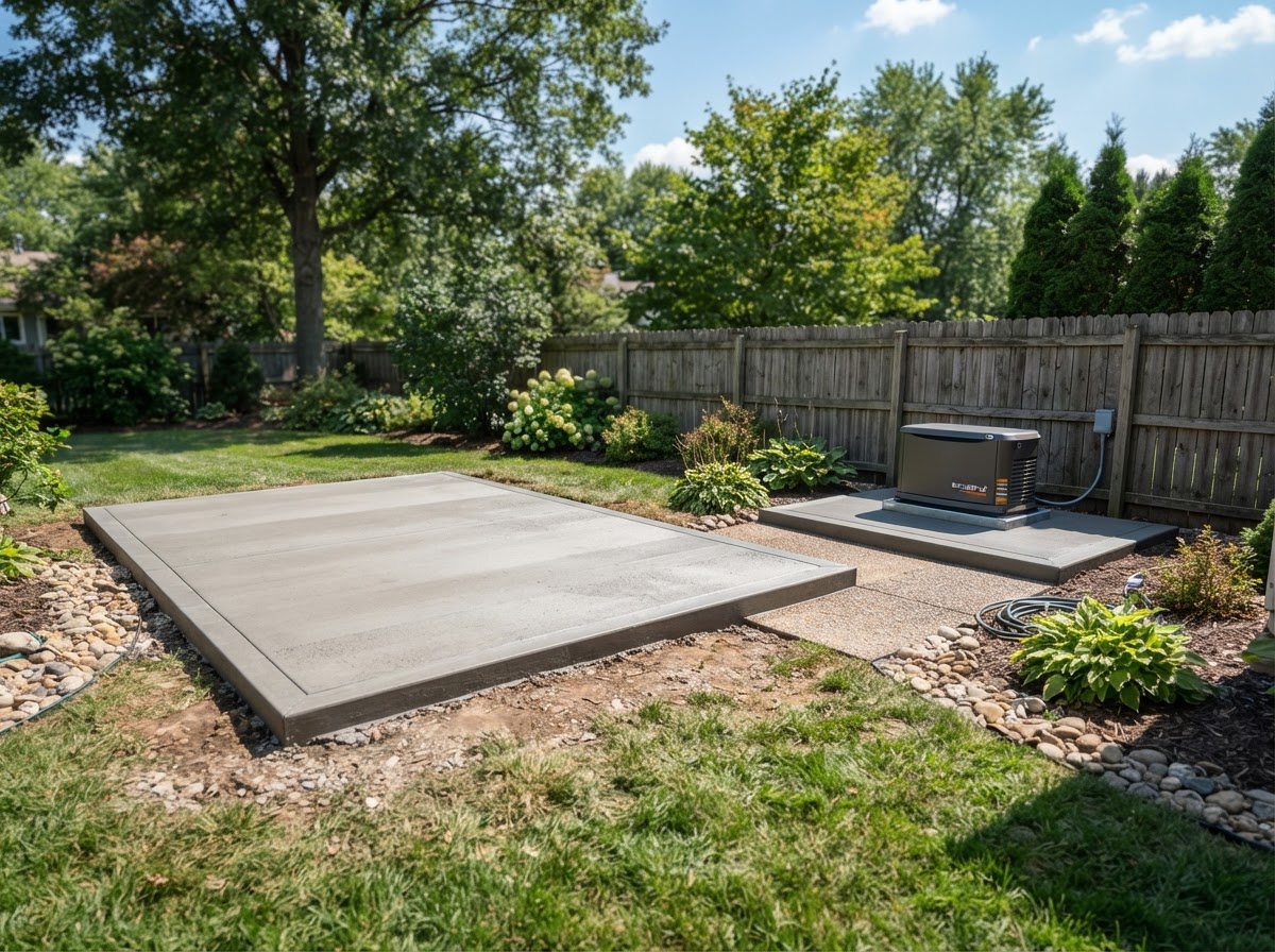 Finished concrete equipment pad and shed pad in Tustin, California