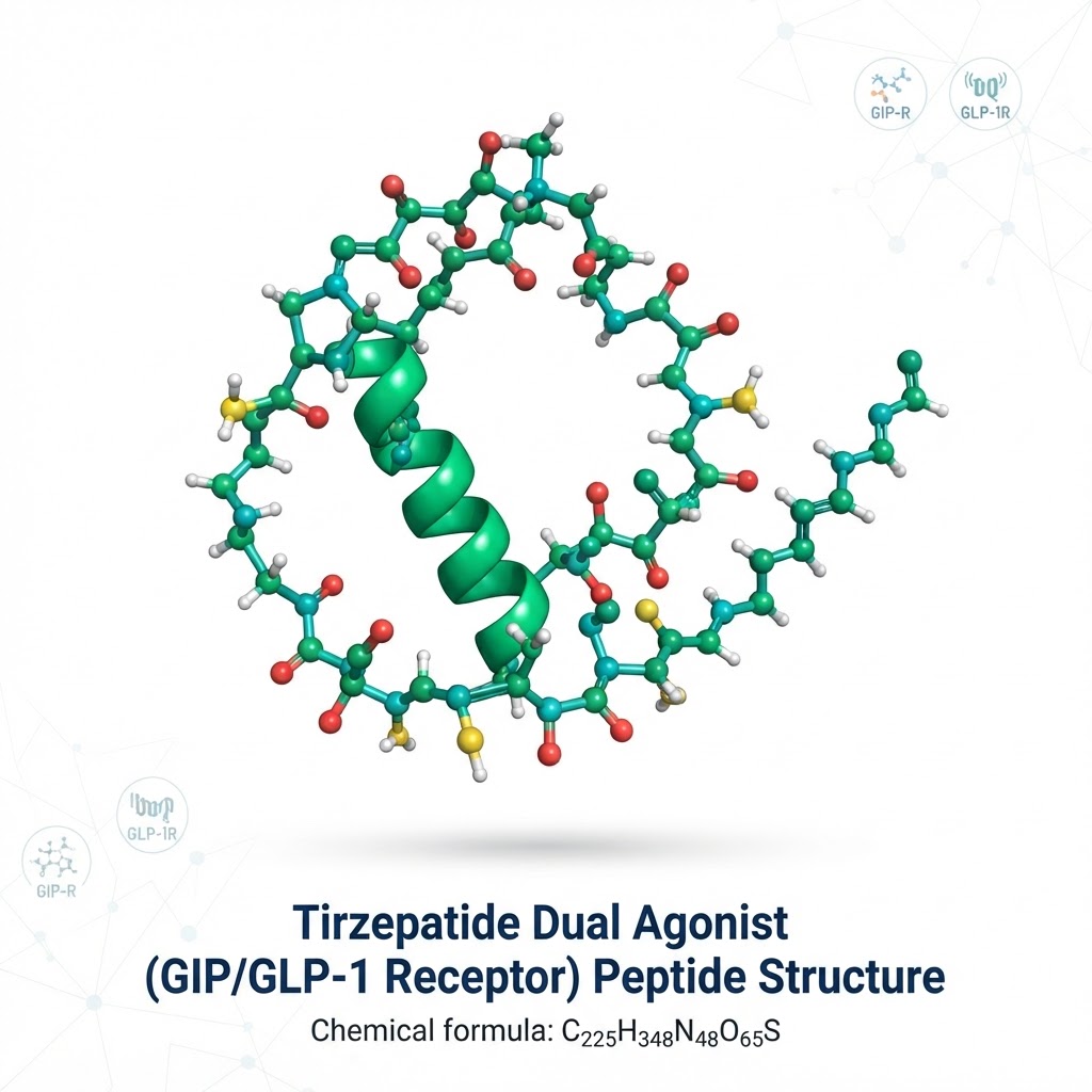 3D molecular structure of Tirzepatide dual agonist