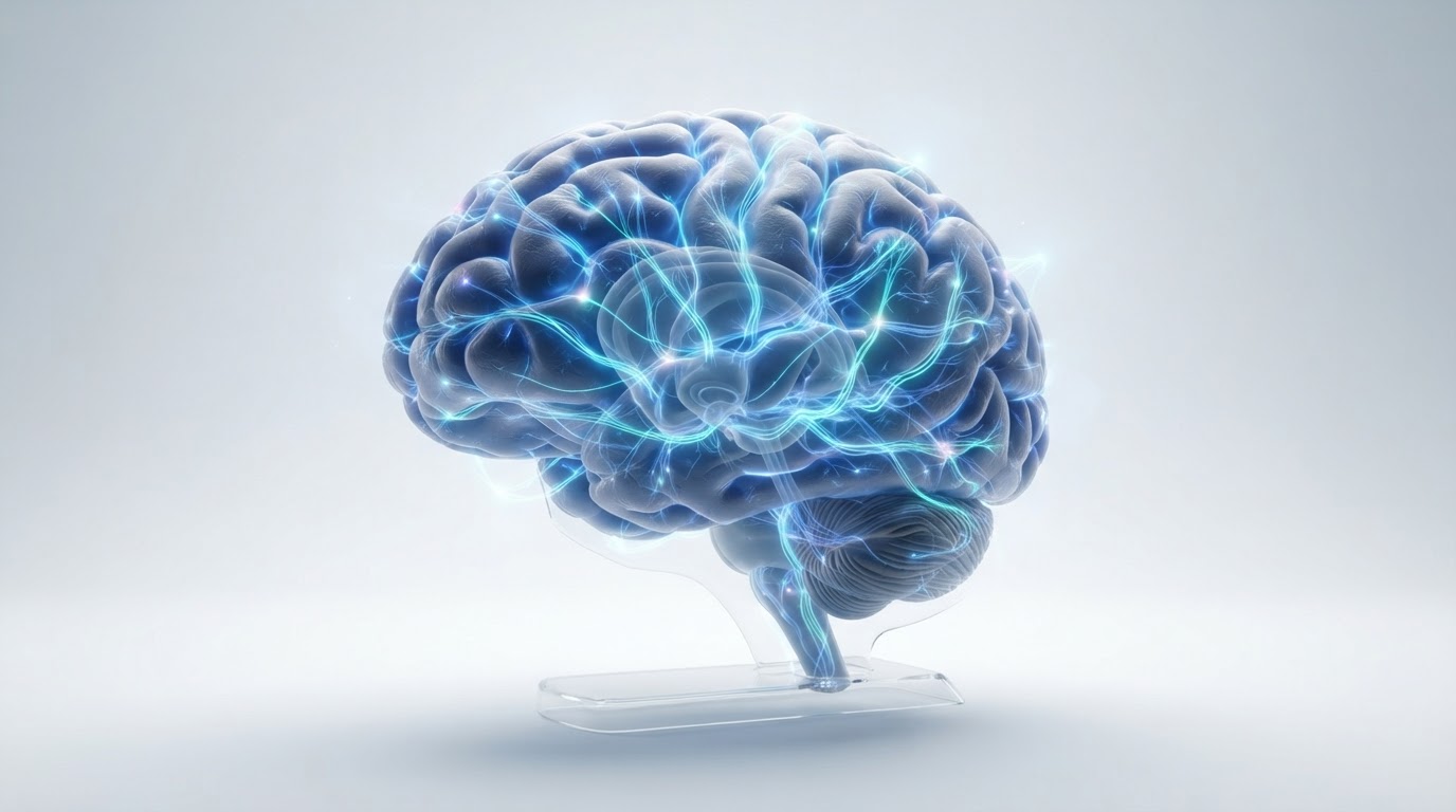 Medical 3D illustration of human brain and neural pathways