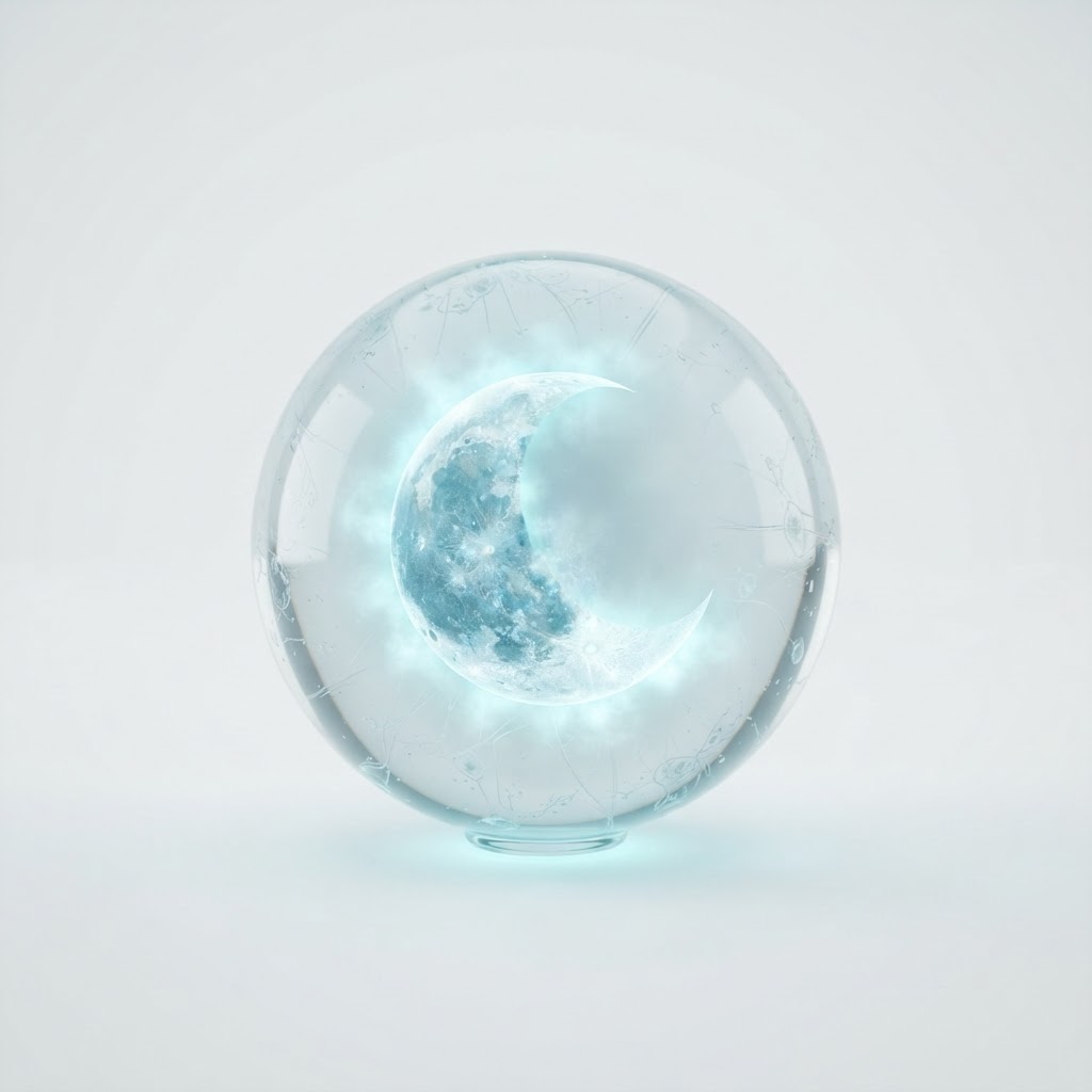 Sleep restoration crescent moon in glass sphere