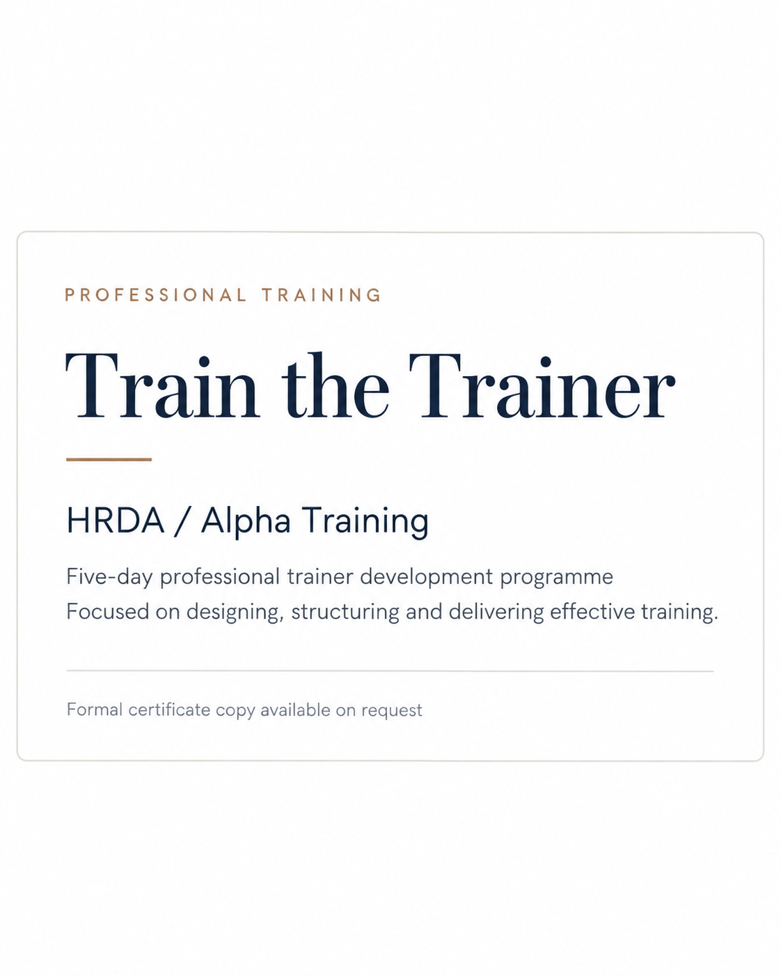 Train the Trainer — HRDA / Alpha Training