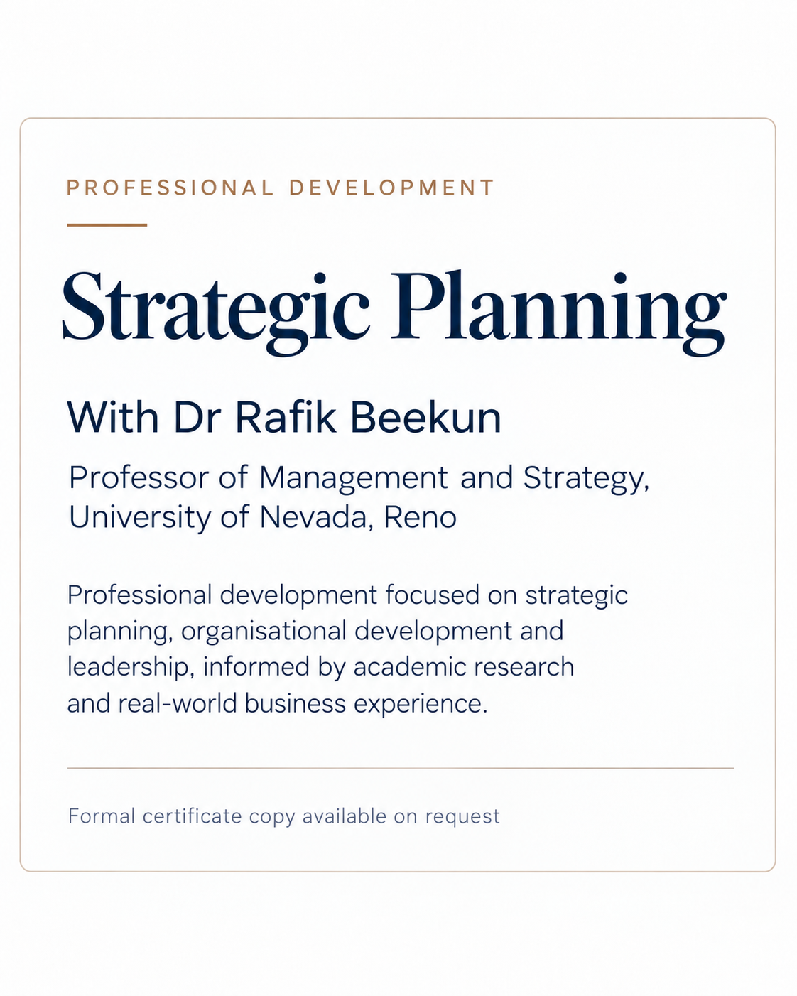 Strategic Planning with Dr Rafik Beekun