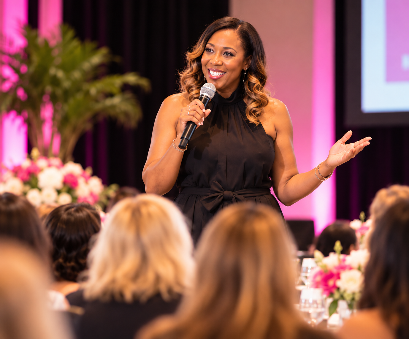 Gwendolen Wilder speaking with microphone on stage
