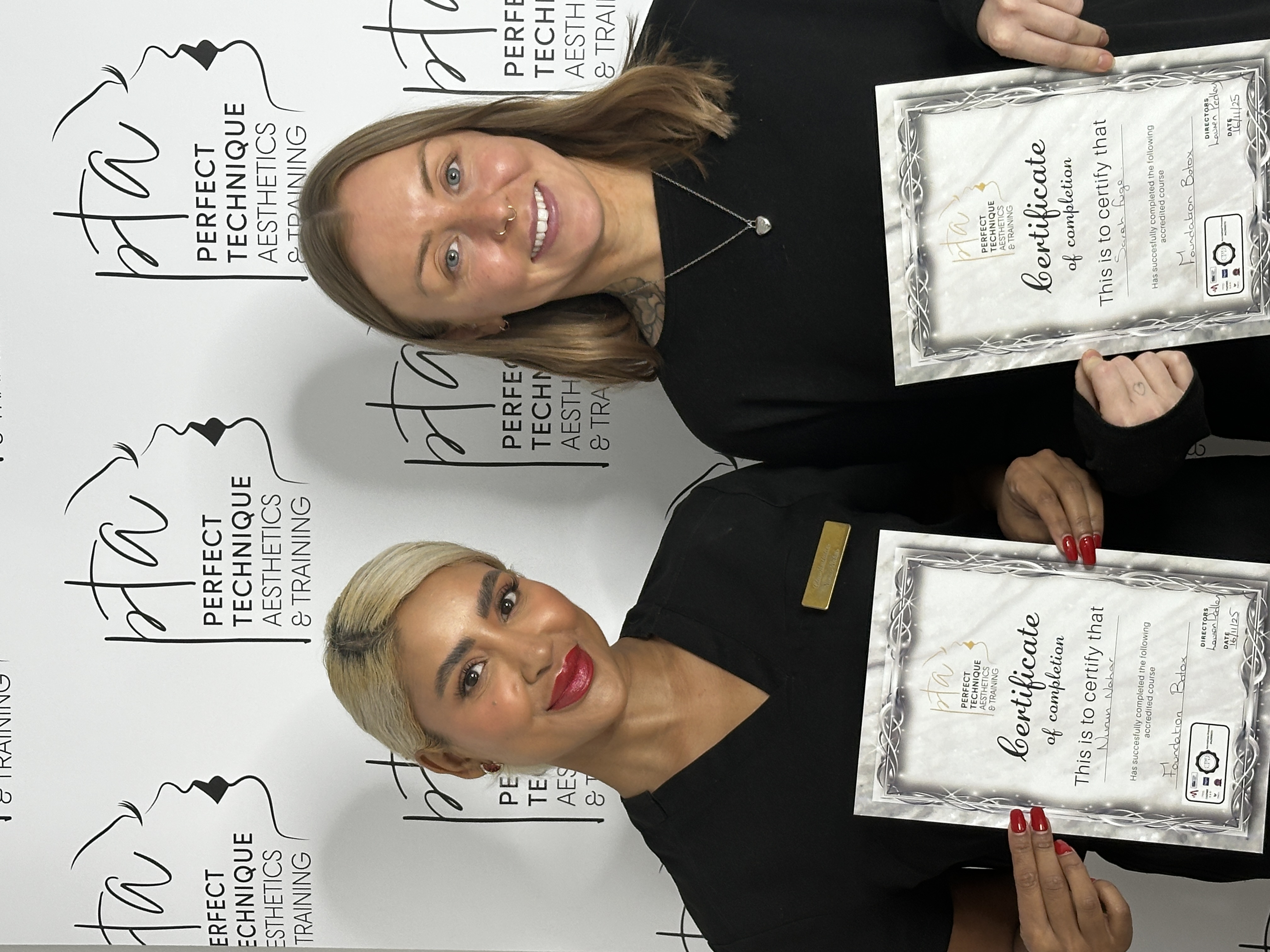 Perfect Technique Training graduates holding their accredited completion certificates