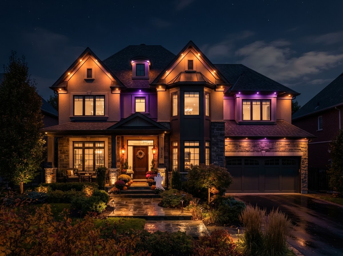 Halloween — Orange & purple permanent roofline lighting