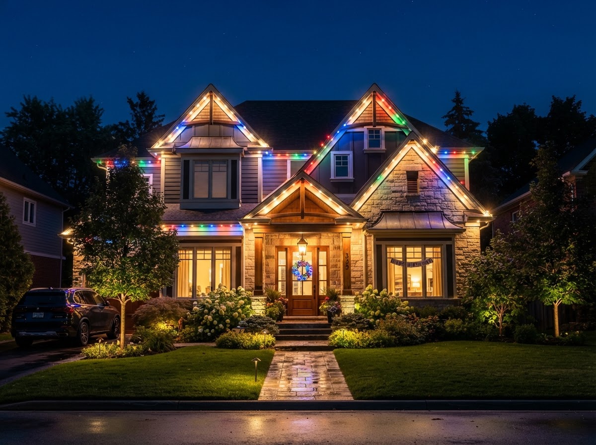 Celebrations — Custom colors permanent roofline lighting