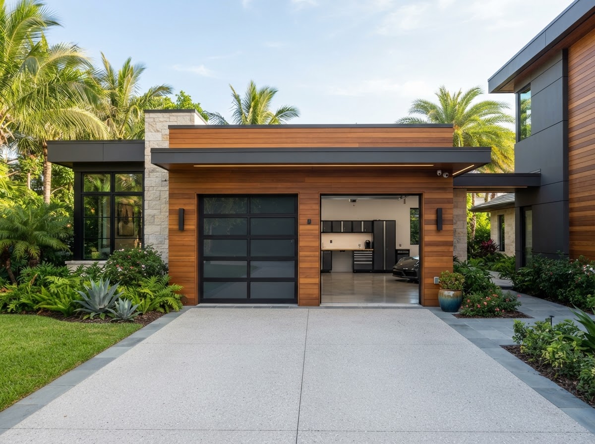 High-quality custom two-bay residential garage with clean modern design near Milton, Florida