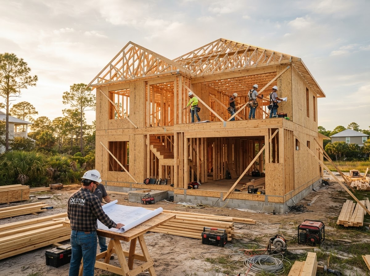 Ground-up new home construction framing near Milton Florida