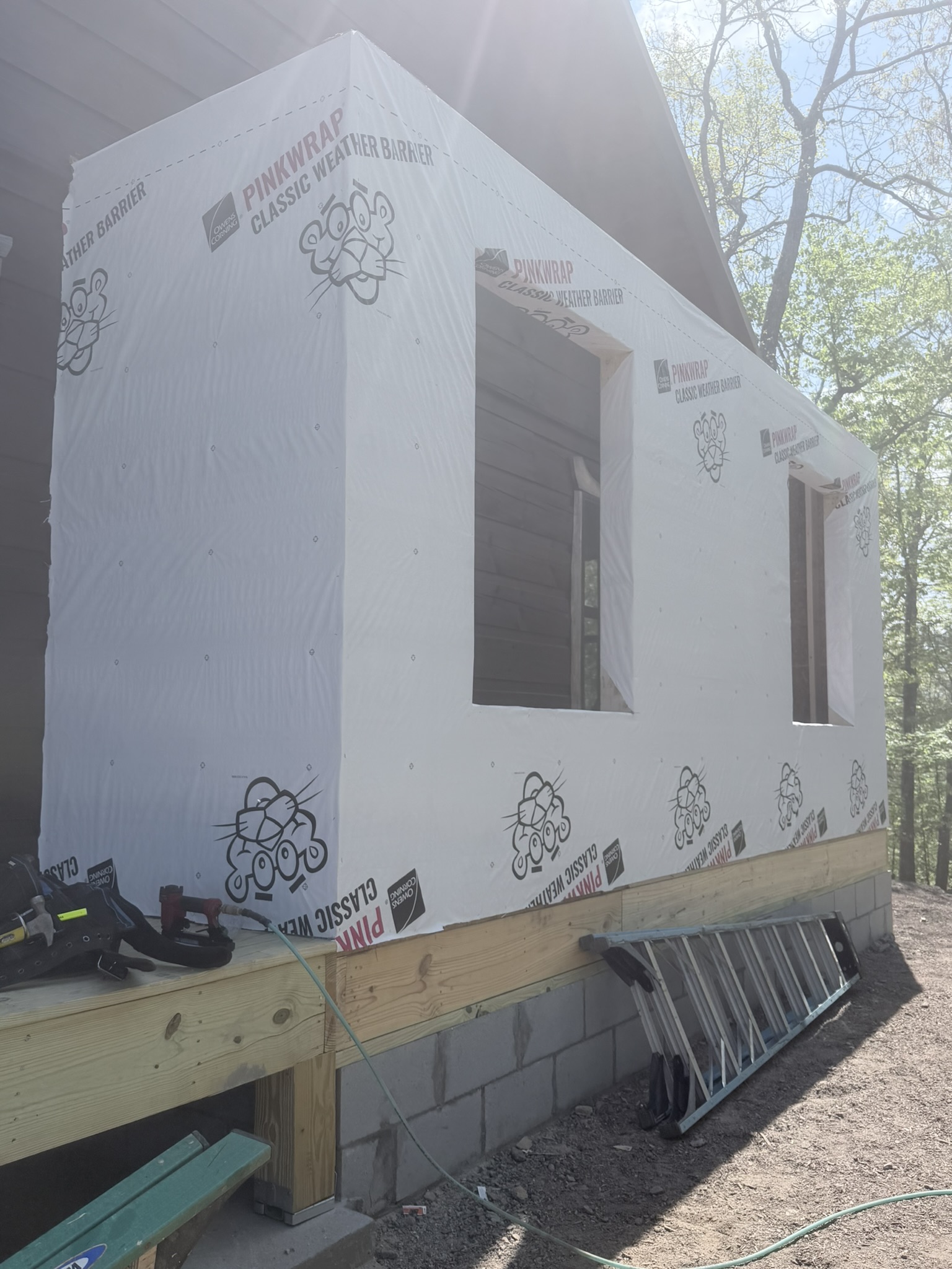 Home Addition Framing, Foundation Block & Weather Barrier