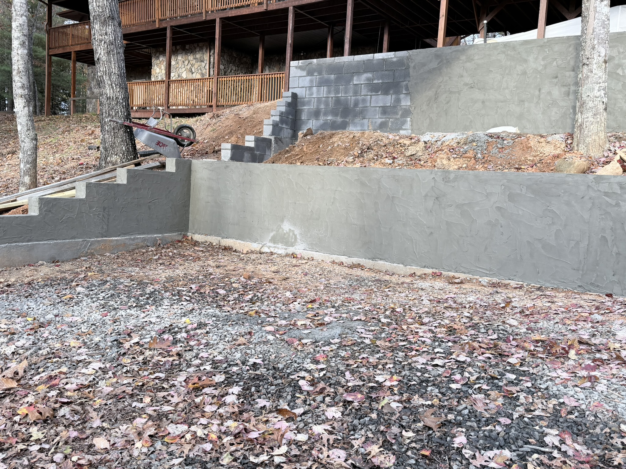 Tiered Concrete Block Retaining Wall & Foundation Terracing