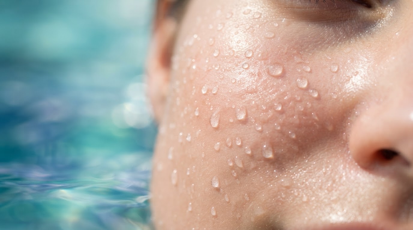 Close-up of radiant glowing skin with hydration