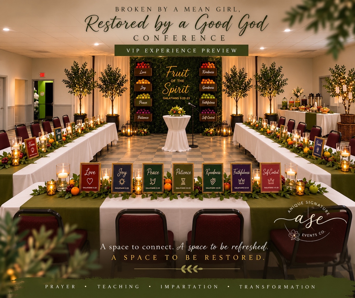 VIP Experience Concept Board — Banquet Seating & Galatians Table Framing