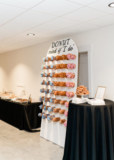 Custom donut mind if I do dessert wall display and cocktail table in the Side Room
