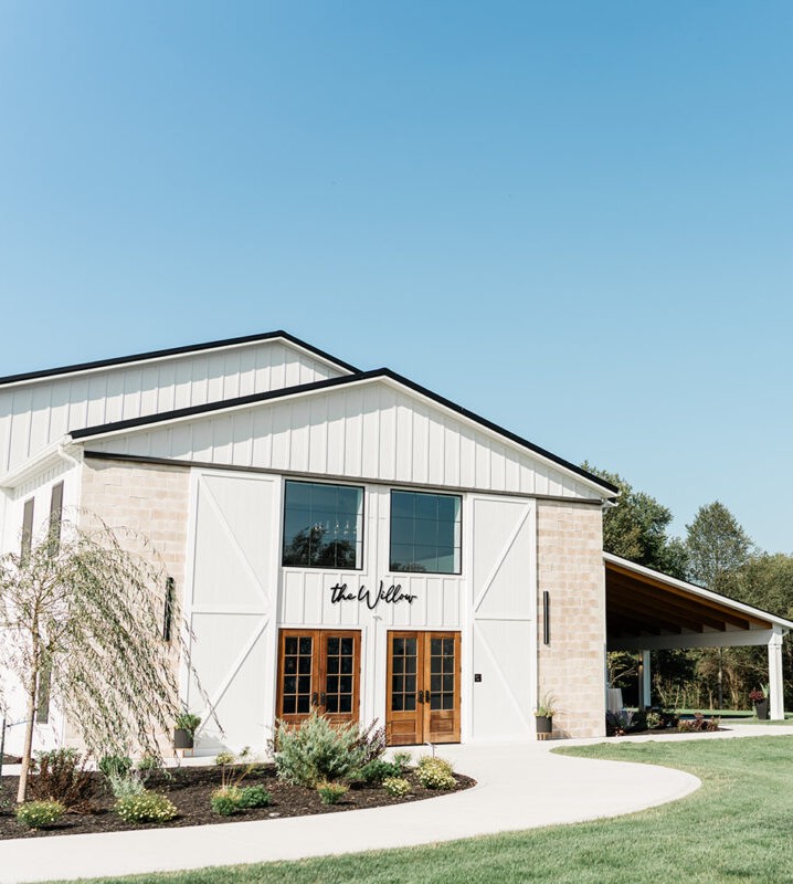 The Willow venue exterior surrounded by Pennsylvania hills