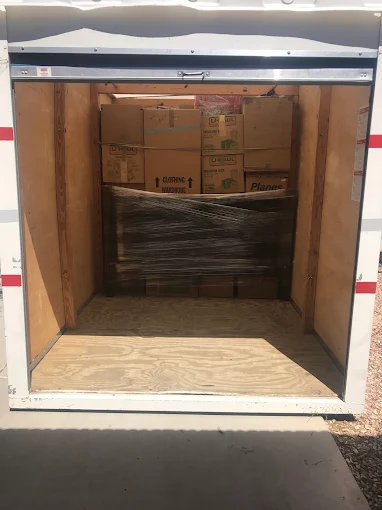 Floor to ceiling tight packing inside an outdoor storage container