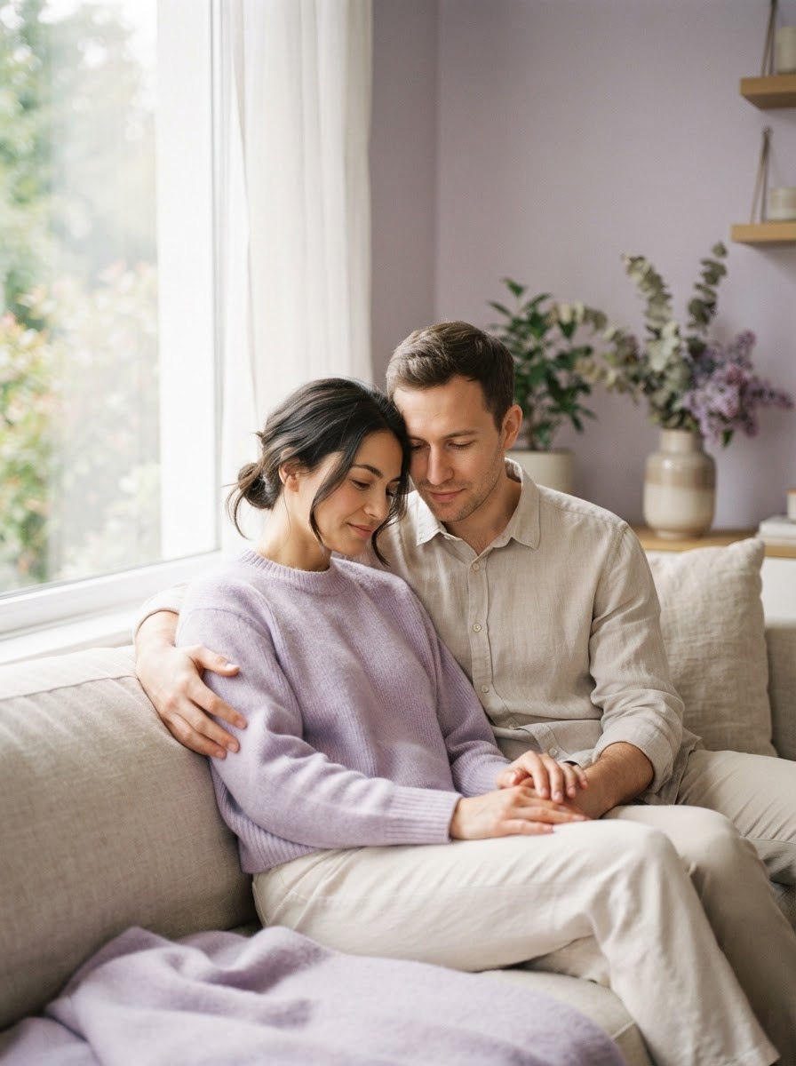 Pareja en conexión emocional y calma