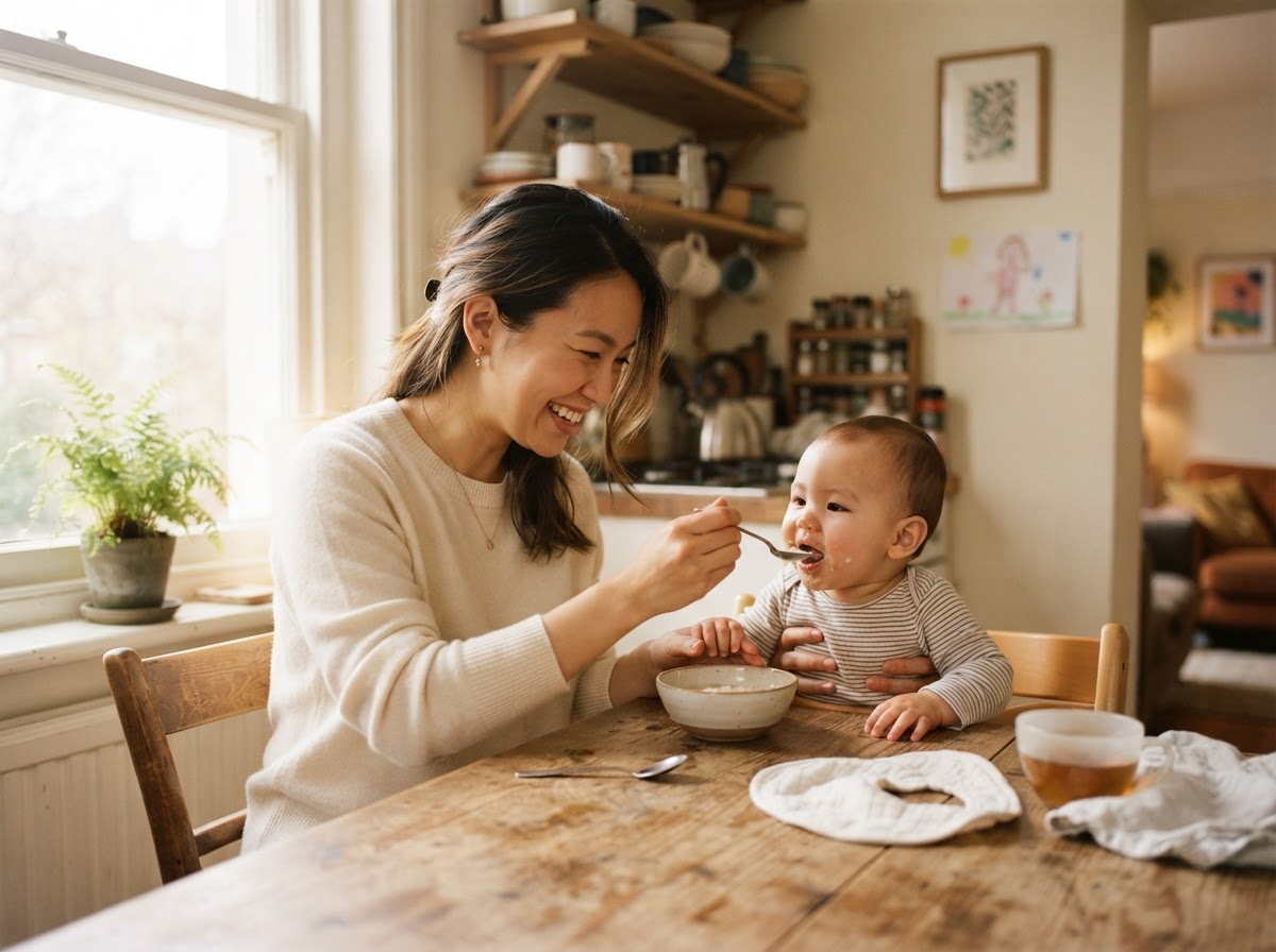 A solo mom quietly feeding her baby at night