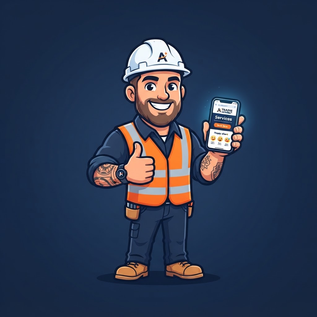 TradieUp mascot — a friendly Aussie tradie ready to grow your business