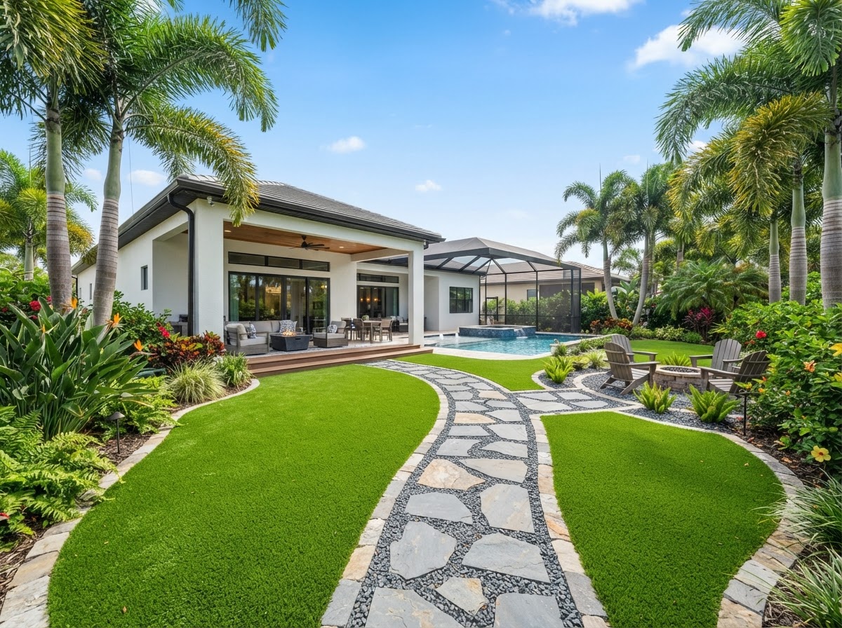 Backyard with Stone Pathway