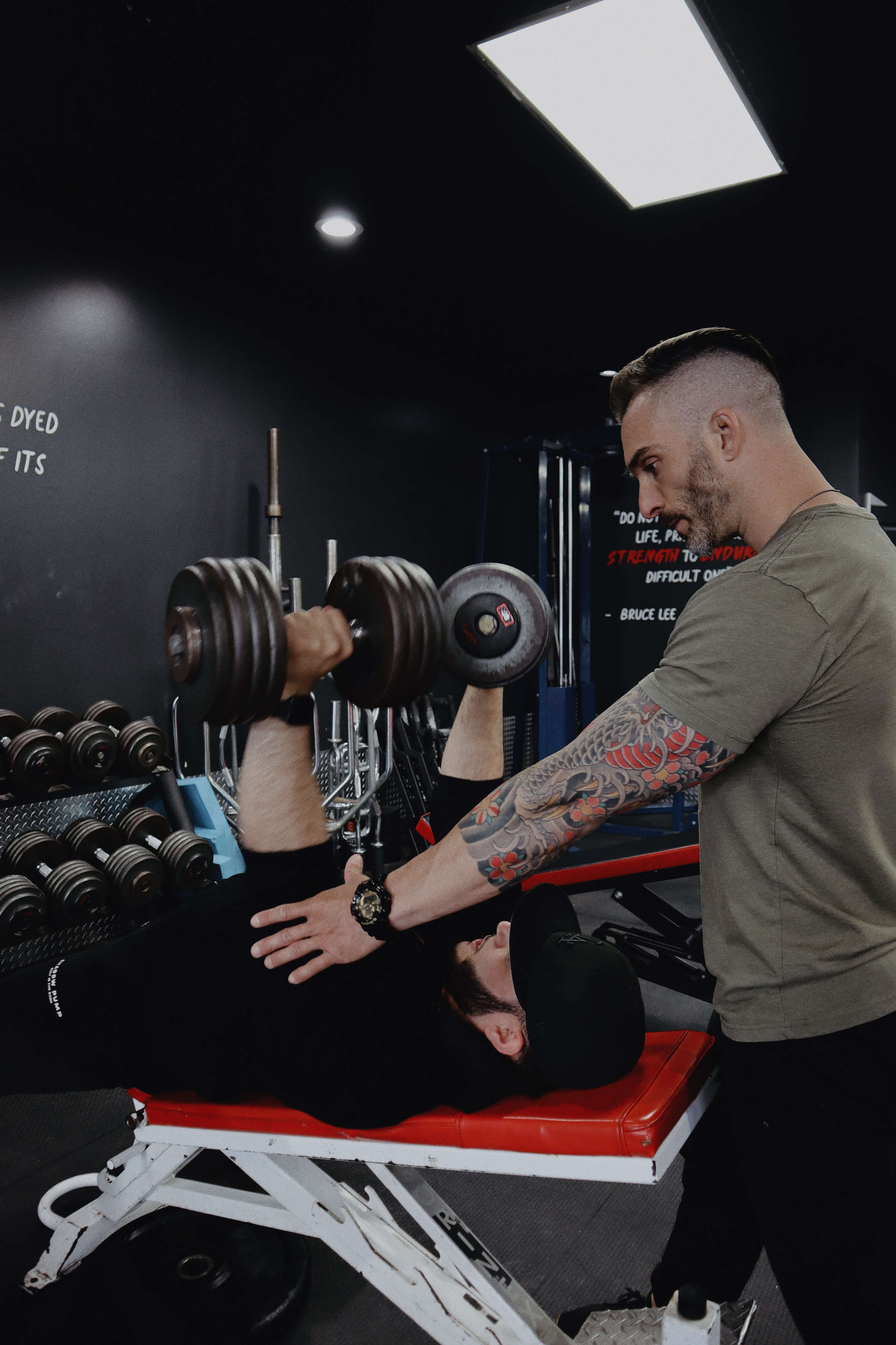 Coaching dumbbell bench press at Tutela Training Systems in Clark, NJ
