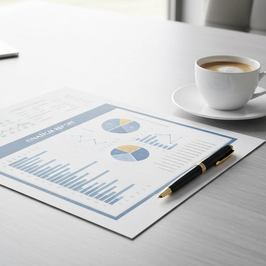 Professional financial report with elegant charts and graphs on a clean desk