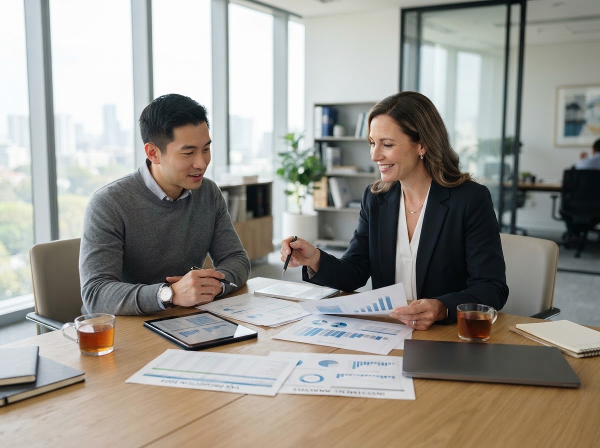 Two professionals reviewing tax planning documents together