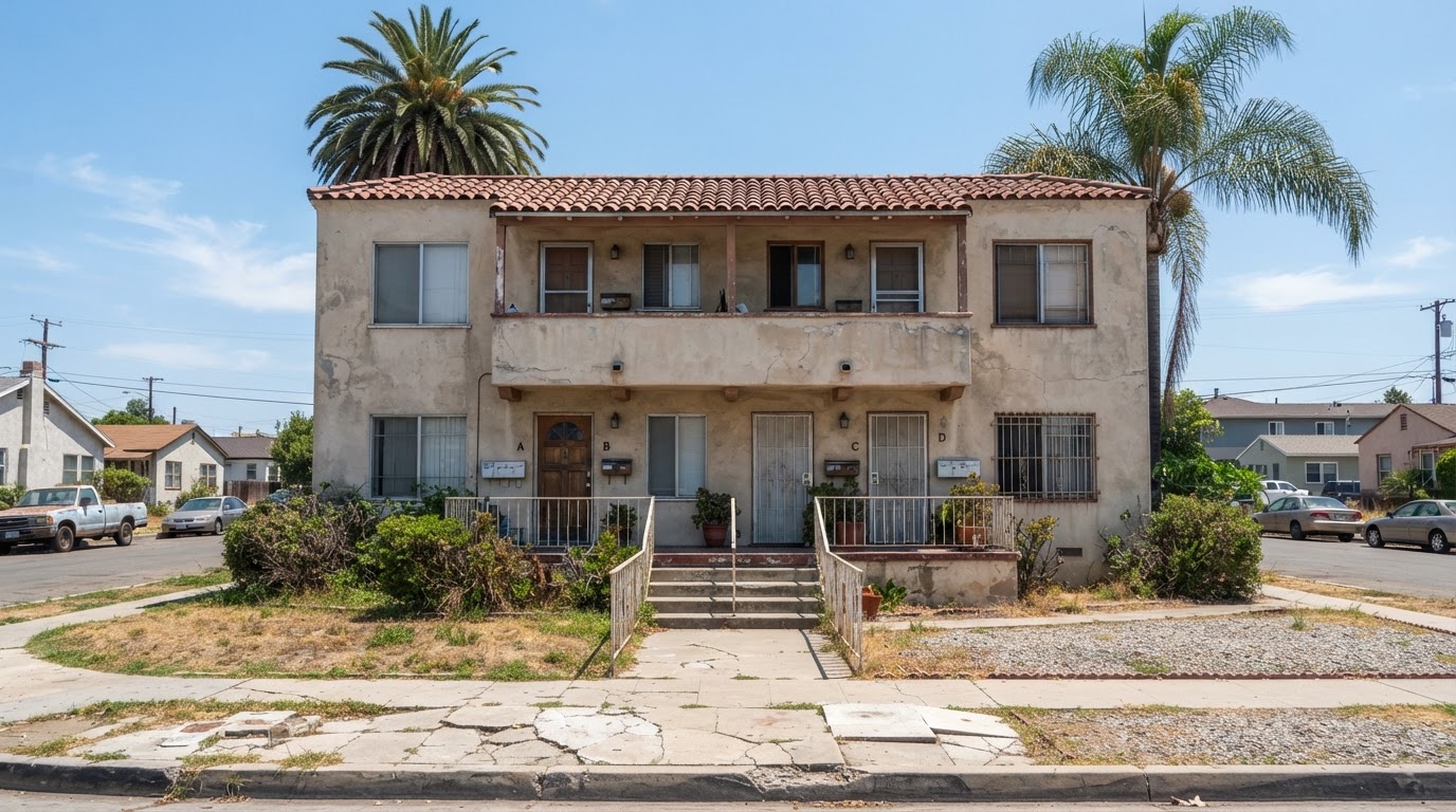 Fourplex apartment building in Logan Heights, San Diego, representing a value-add multifamily acquisition
