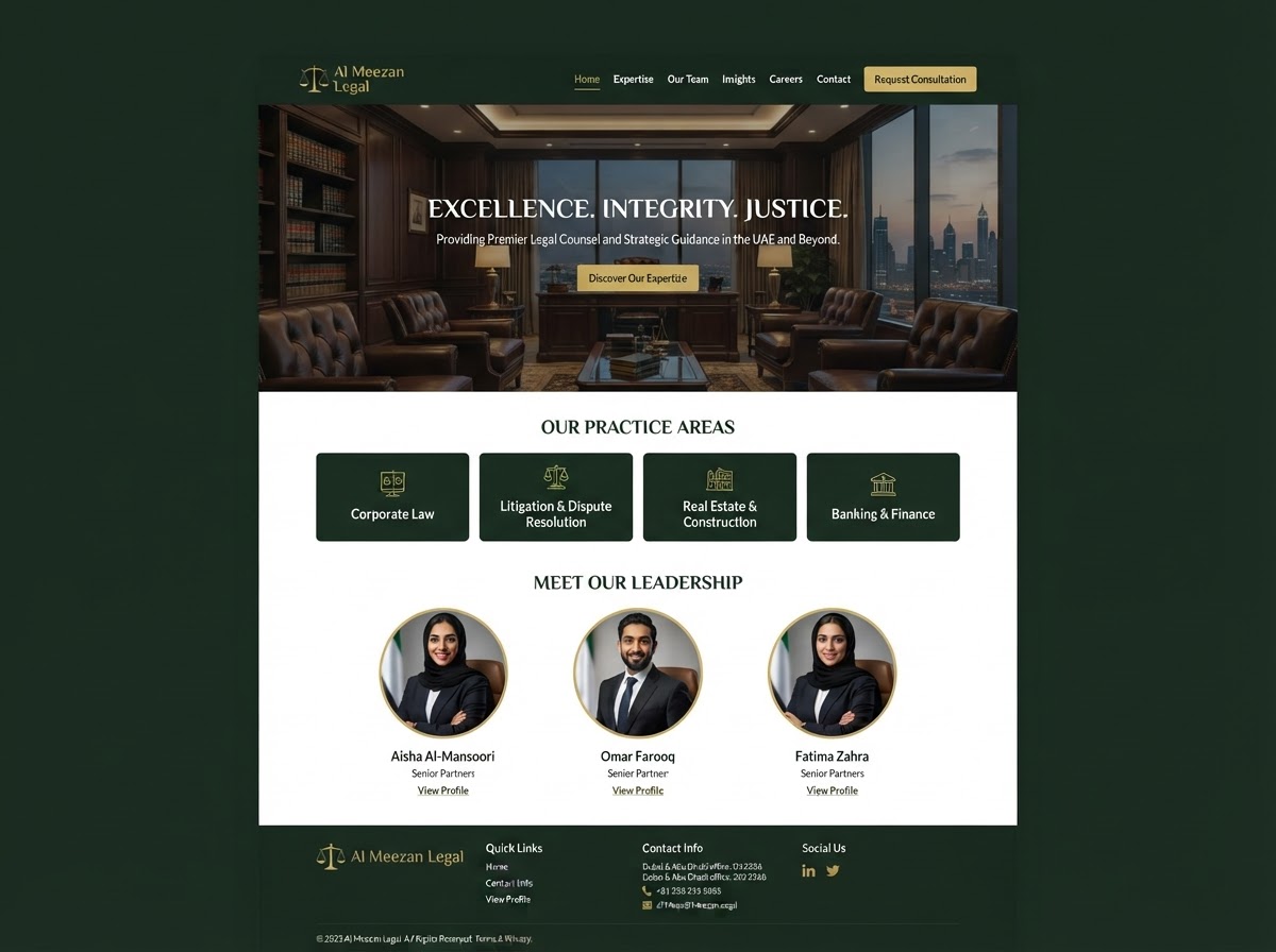 Al Meezan Legal law firm website homepage designed by Review Season