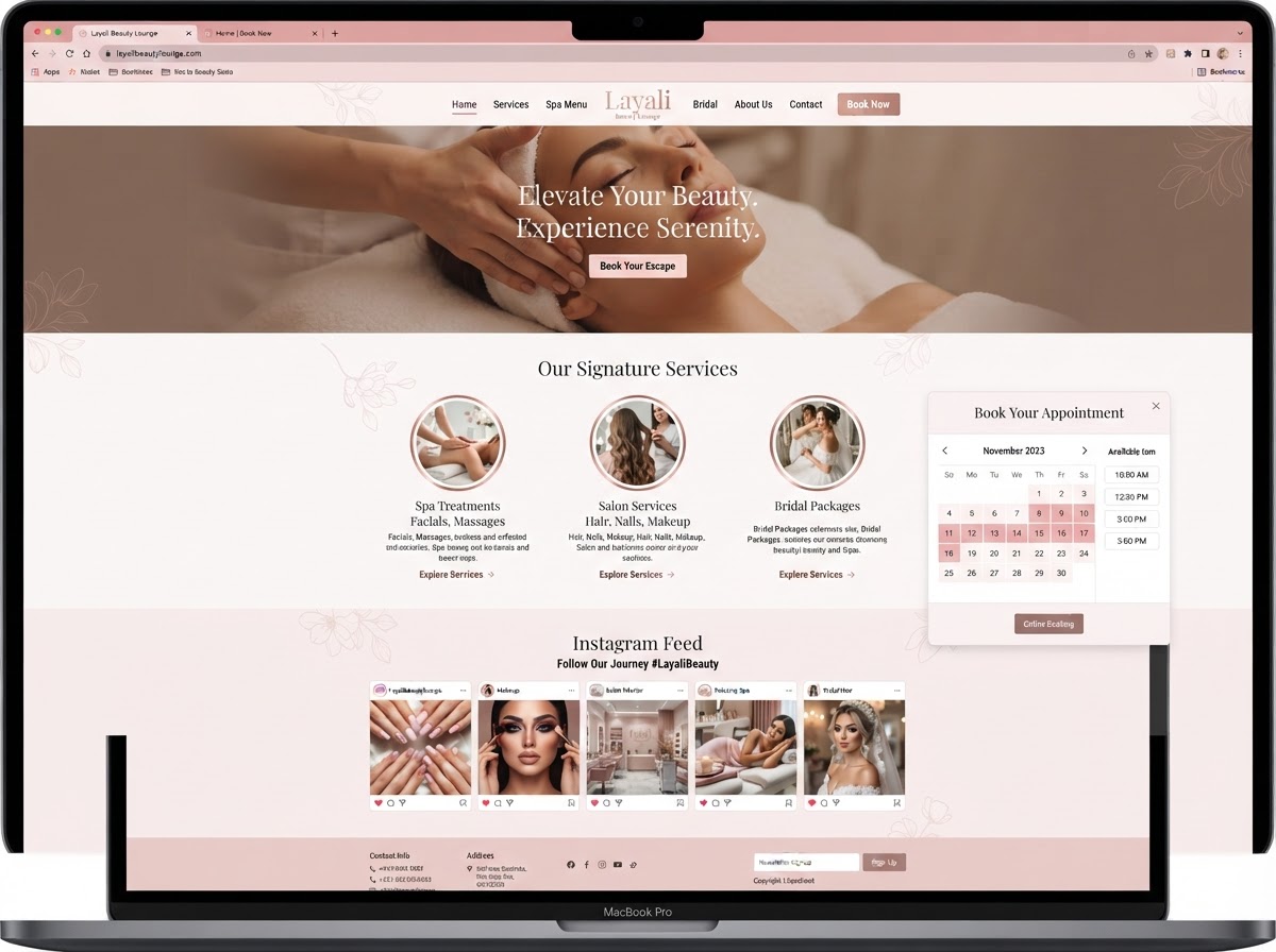Layali Beauty Lounge salon website homepage designed by Review Season