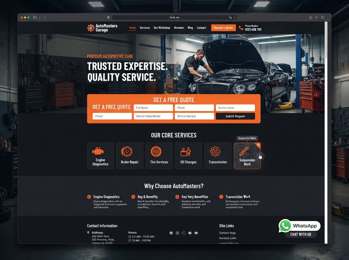 AutoMasters Garage automotive website homepage designed by Review Season