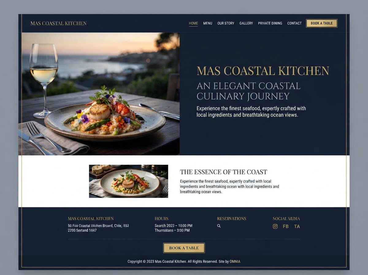 Mas Coastal Kitchen restaurant website homepage designed by Review Season