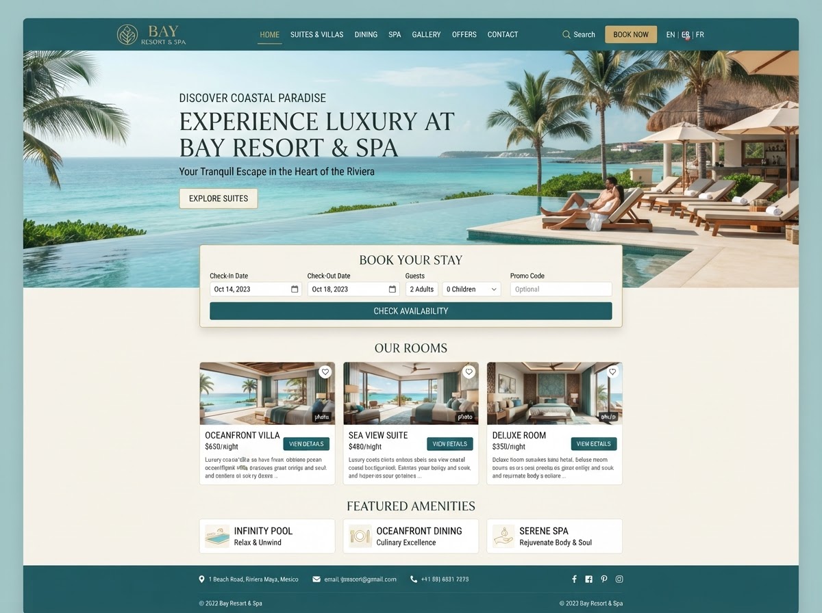Bay Resort & Spa hotel website homepage designed by Review Season