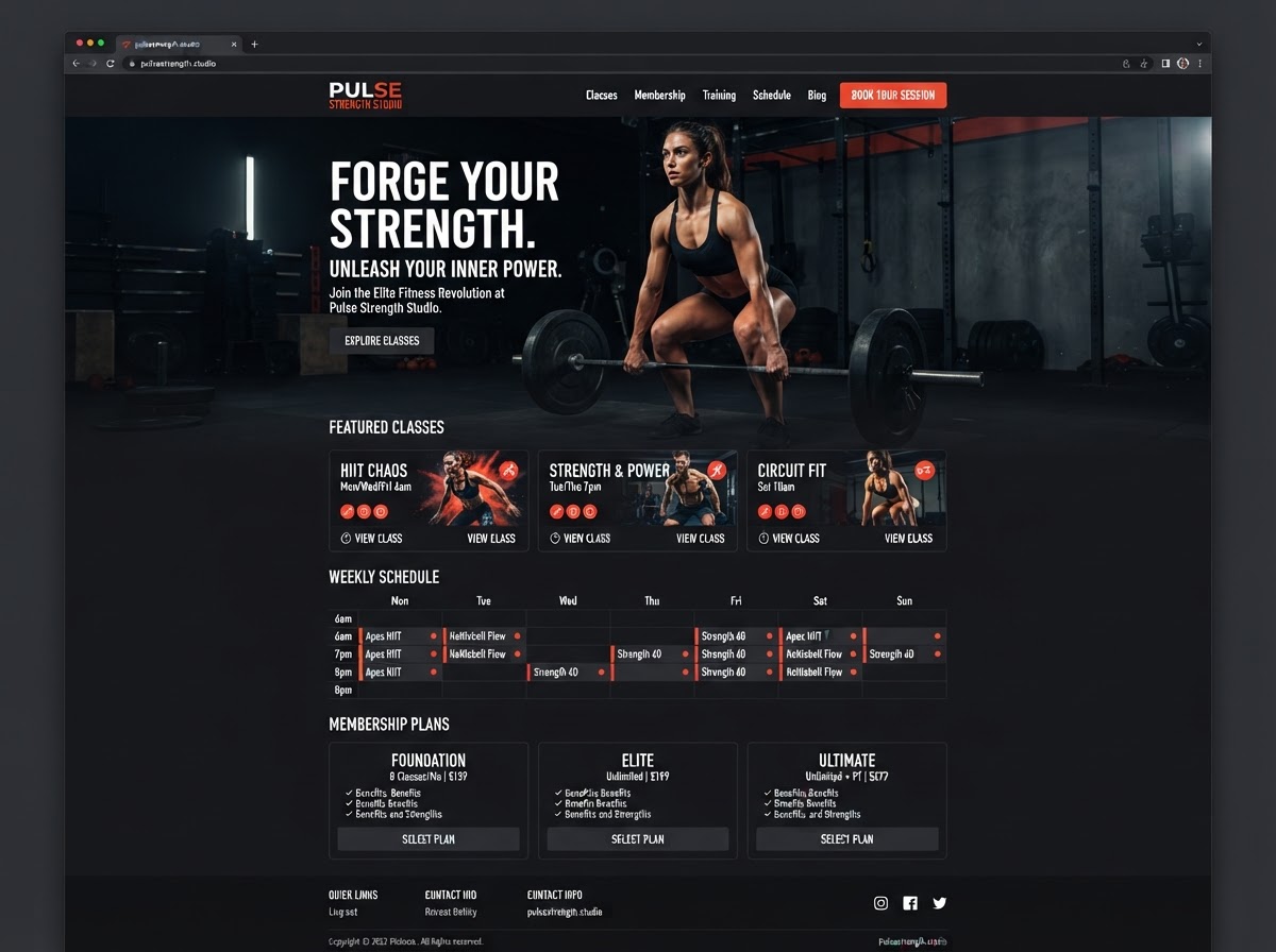 Pulse Strength Studio fitness website homepage designed by Review Season