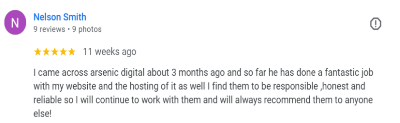 Google review from Nelson Smith - responsible, honest and reliable