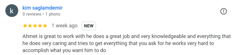 Google review from Kim Saglamdemir - great to work with and knowledgeable