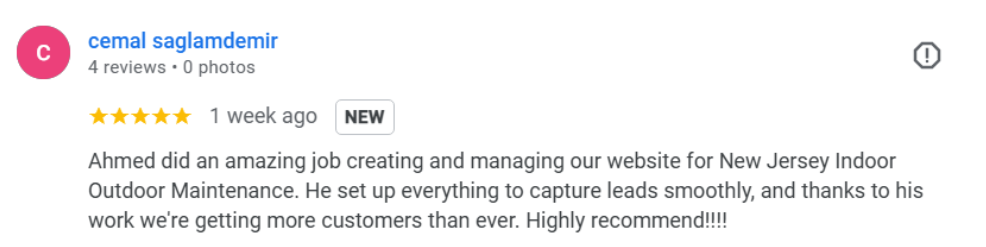 Google review from Cemal Saglamdemir - New Jersey Indoor Outdoor Maintenance
