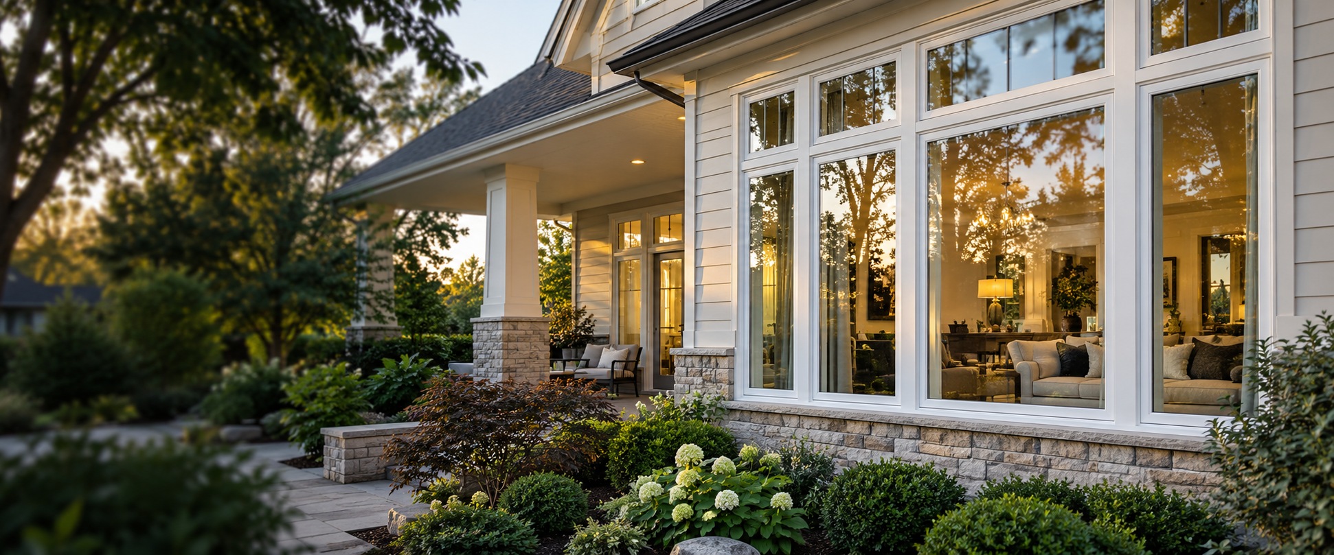 Modern home exterior featuring custom windows installed by Superior Home Co.
