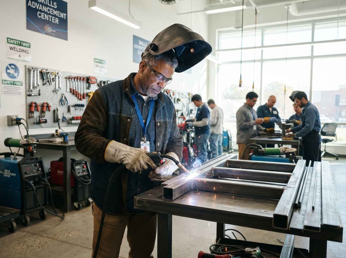 Adult learner building new skills in a trades training environment