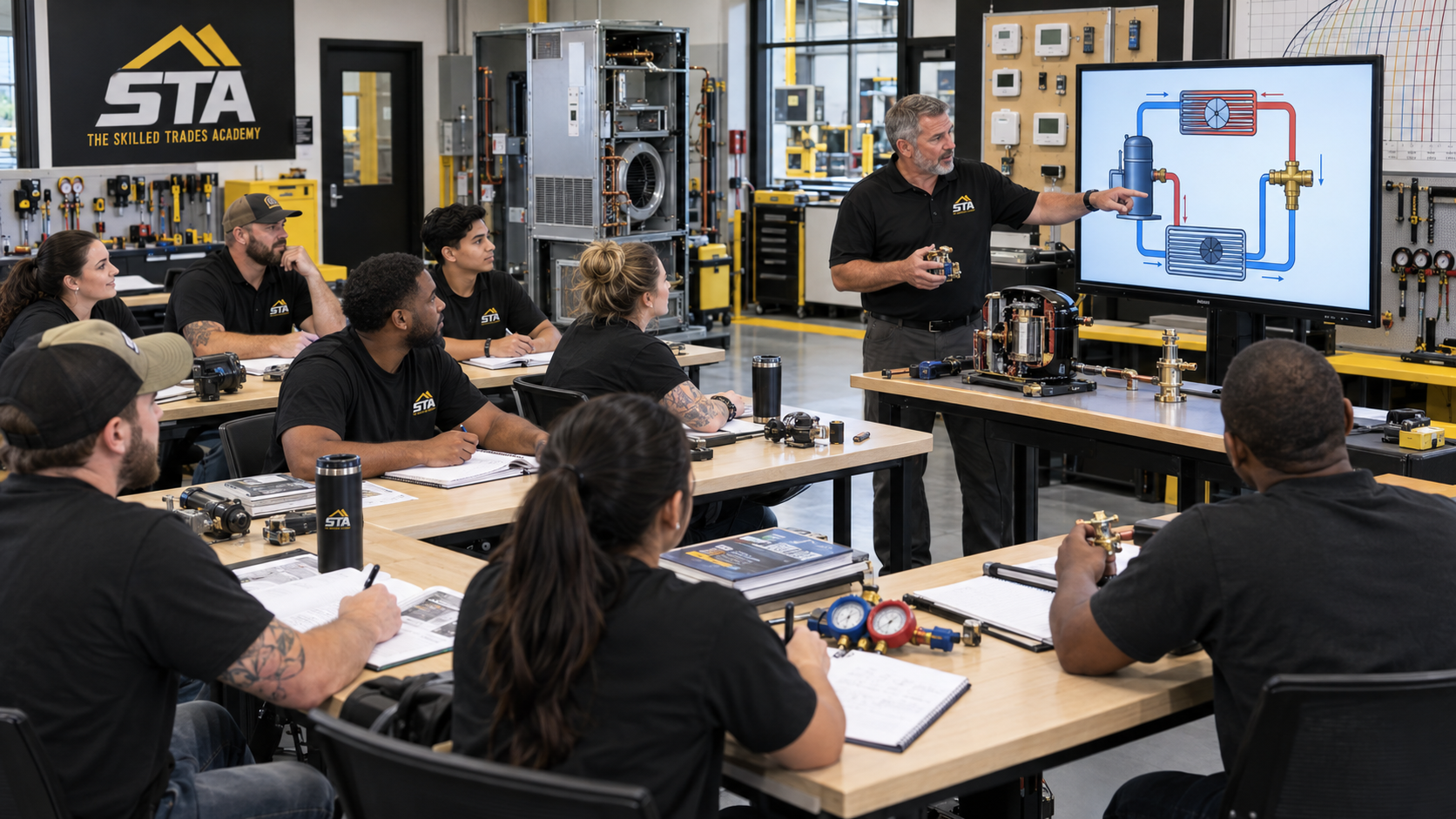 Students in modern trades classroom setting