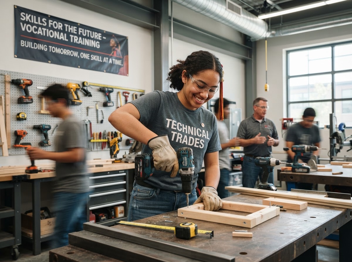 Young graduate beginning hands-on skilled trades training