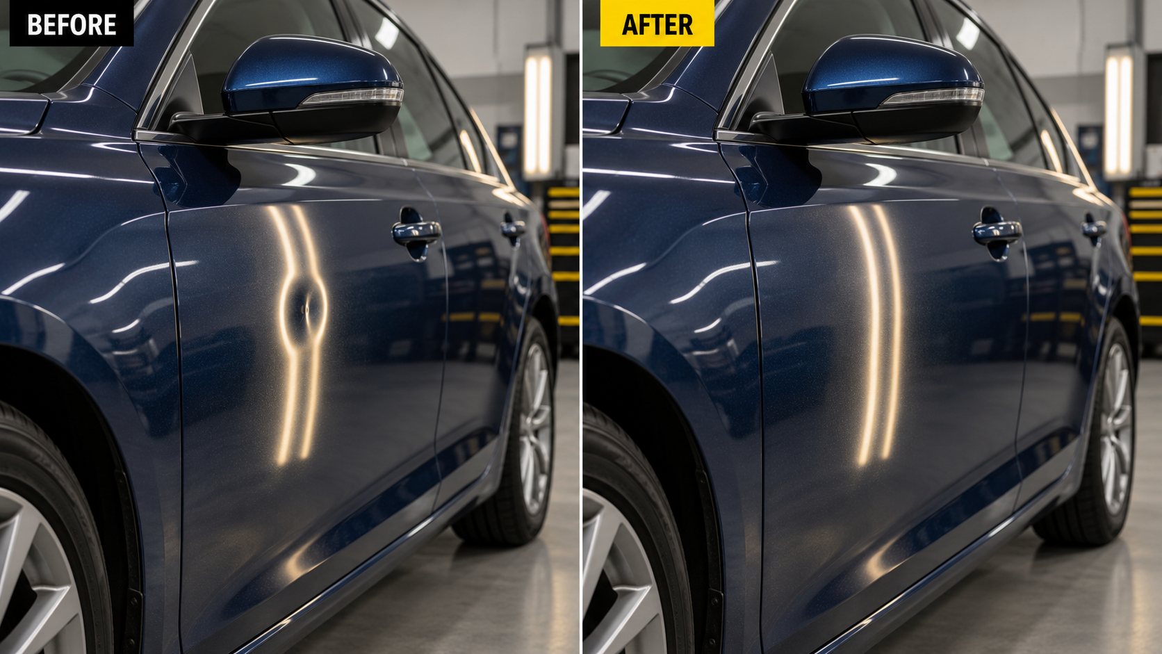 Quarter Panel & Door Crease PDR Before and After comparison