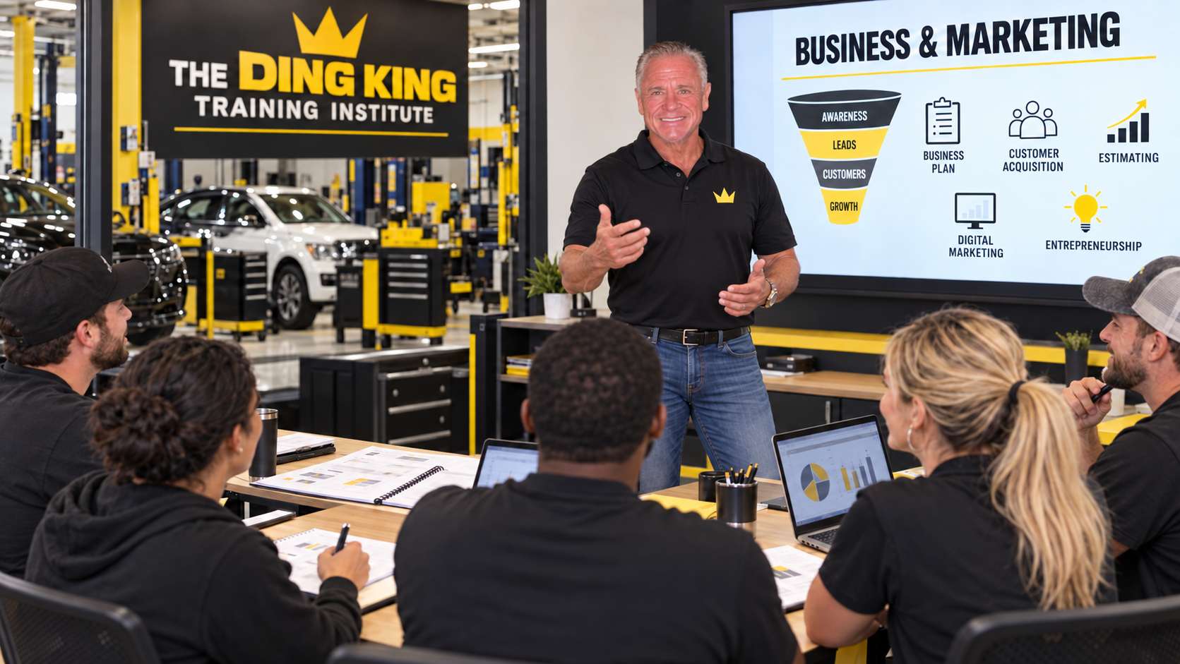 Instructor teaching business marketing and operations class